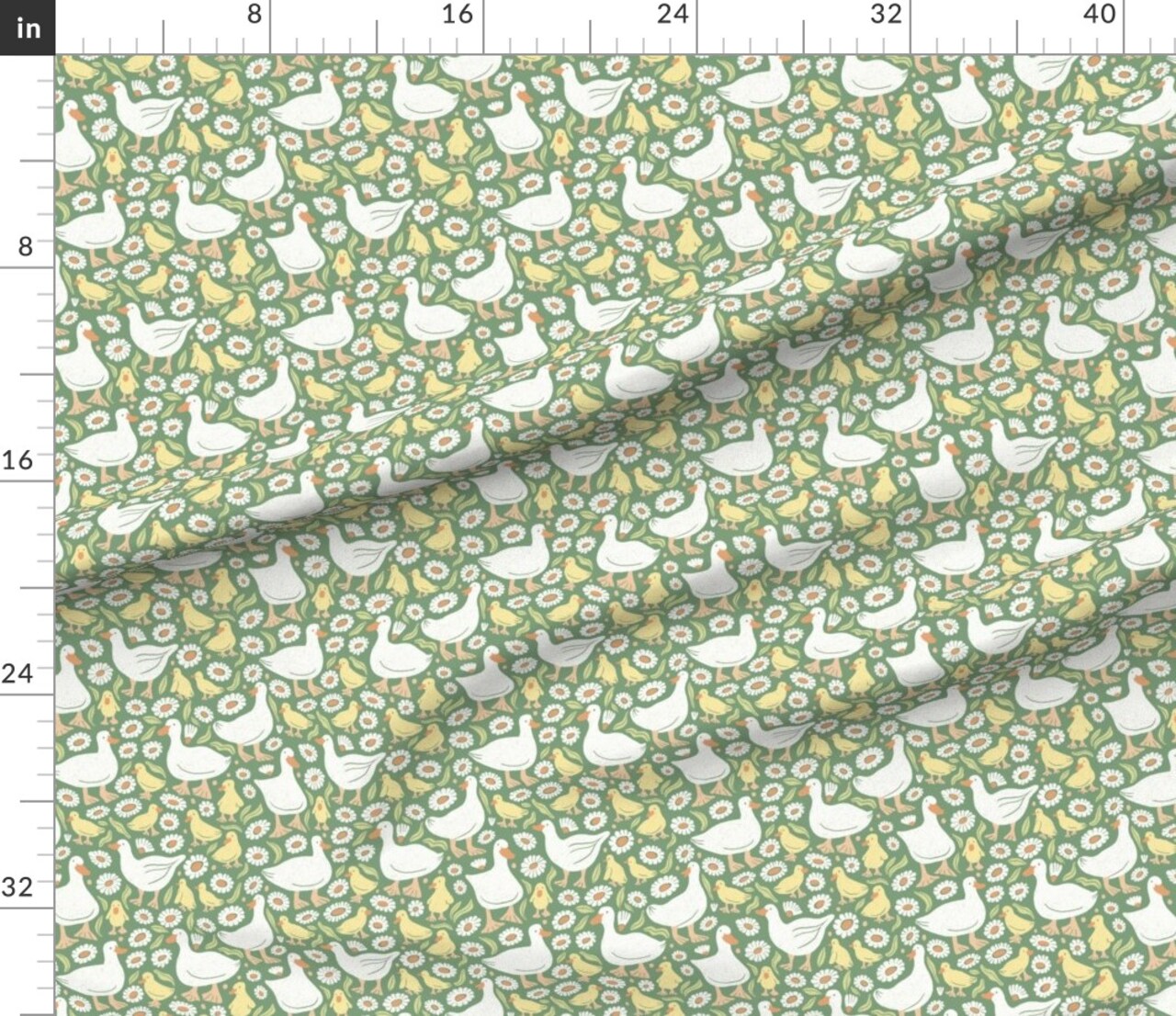 Various Fabrics by the Yard or Fat Quarter Cottage Duck Cottage Floral Whimsical Duckling Fun Cute Happy Cheerful Bright Pastel Dark Sage Green Blush Pink White Boho Baby Custom Printed Fabric by Spoonflower